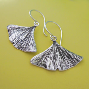 Sterling Silver Ginkgo Leaf Earrings - Medium