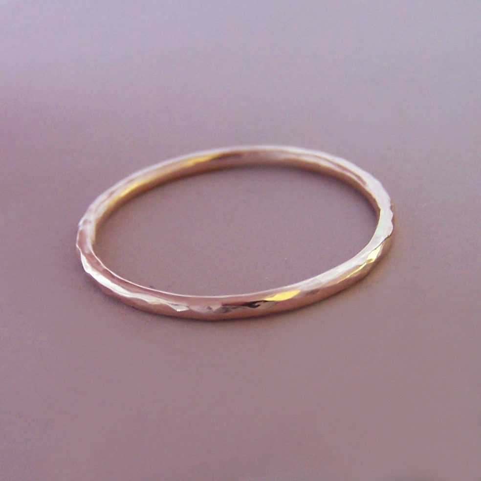 Round Hand Hammered Stacking Ring in 14k Rose or Yellow Gold