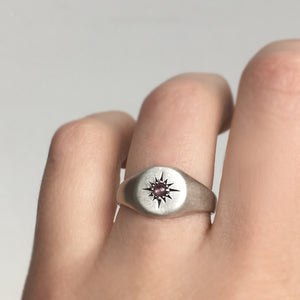 Star Signet Ring with Pink Sapphire in Sterling Silver
