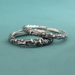 Twig Stacking Ring Set of Three in Sterling Silver - Thin Pine Branch