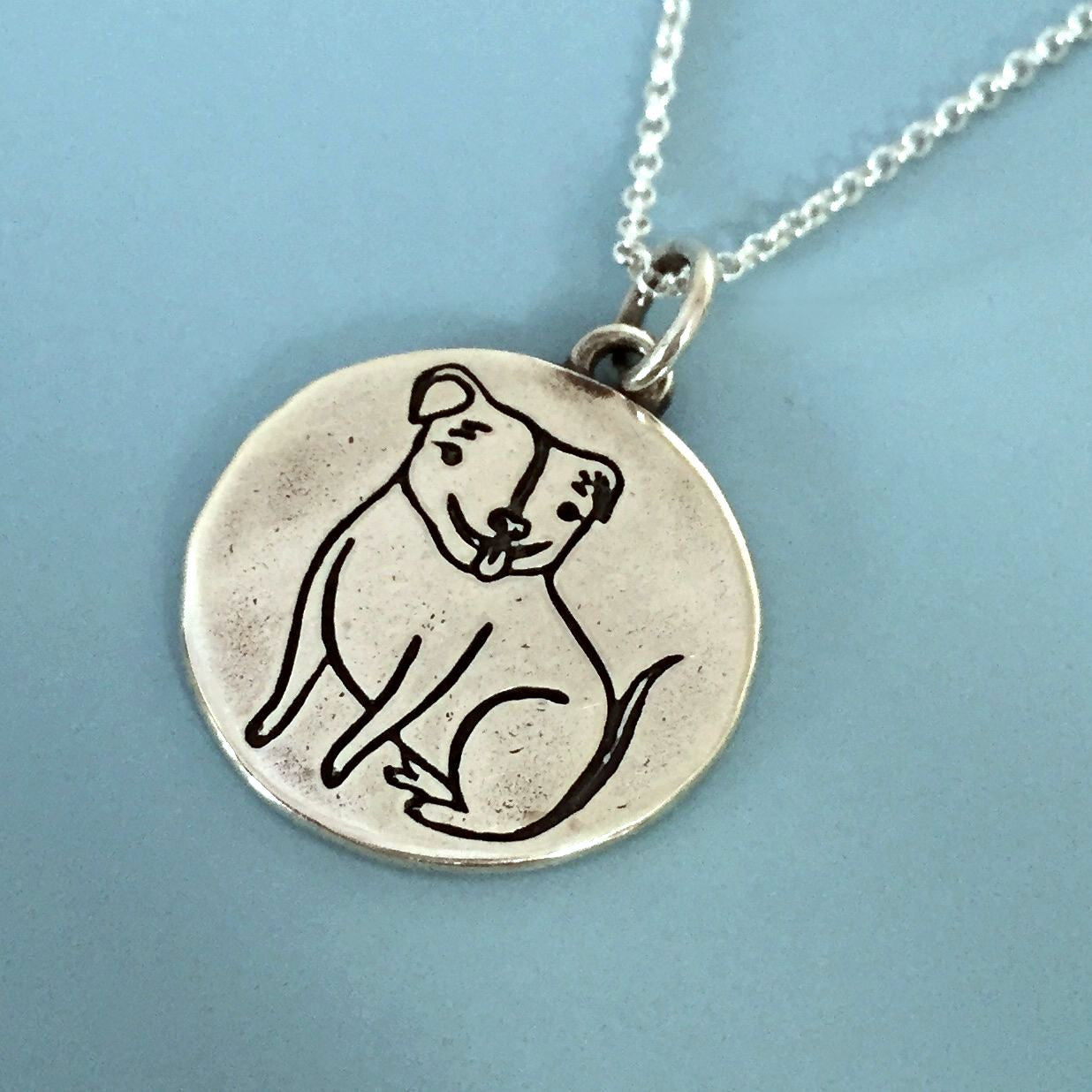 The Happy Rescued Pit Bull Necklace in Sterling Silver - Custom Stamped with Dog's Name and Date