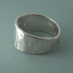 Sterling Silver and Moissanite Ring - Wide Tapered Band - Shoreline