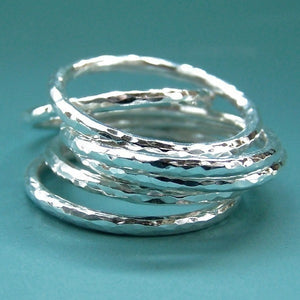 Hand Hammered Sterling Silver Stacking Ring Set of  Six
