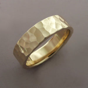 Hand Hammered Recycled Gold Ring in 14k Yellow Gold - Choose a Width - Polished or Matte Finish