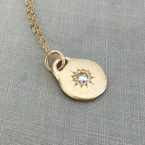 14k Gold Star Necklace with Rose Cut Moissanite or Diamond