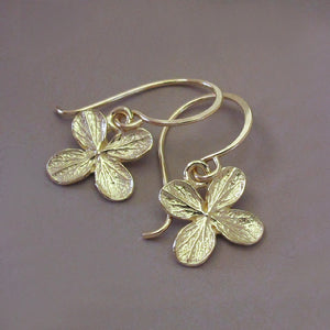 Hydrangea Flower Earrings in 14k Yellow Gold