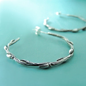 Twig Hoop Earrings - Sterling Silver - Large Willow