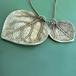 Mother and Child Aspen Leaf Necklace - Large -Sterling Silver