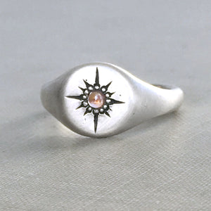 Star Signet Ring with Pink Sapphire in Sterling Silver