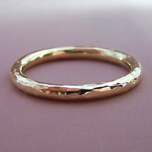 2 mm Round Hand Hammered Wedding Ring in 14k Rose or 14k Yellow Gold
