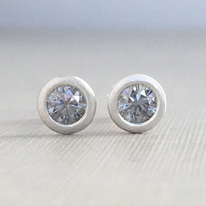 Grey Moissanite and 14k Gold or Sterling Silver Stud Earrings