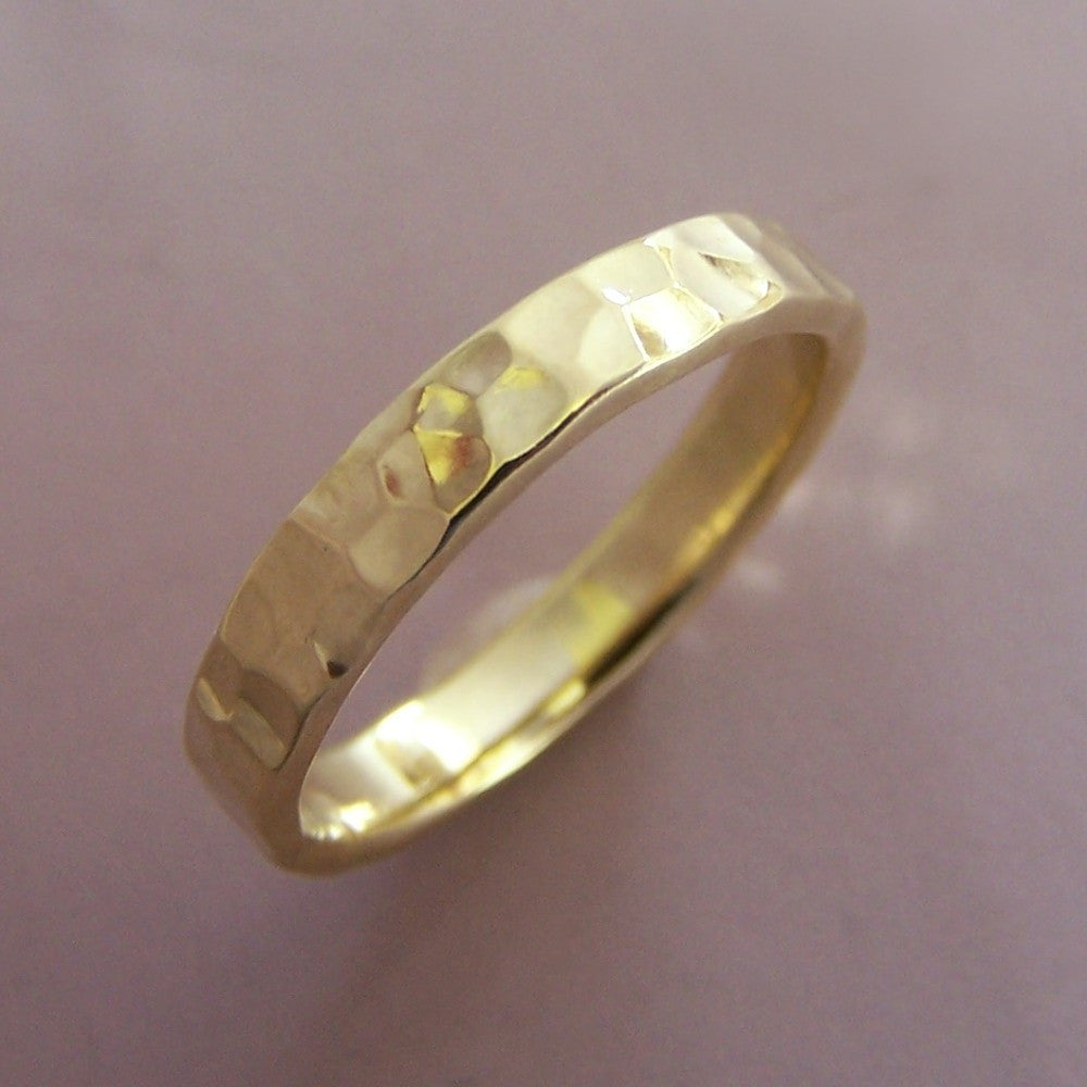 18k Yellow Gold Hand Hammered Wedding Band Choose a Width