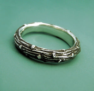 Sterling Silver Twig Ring - Wide Pine Branch