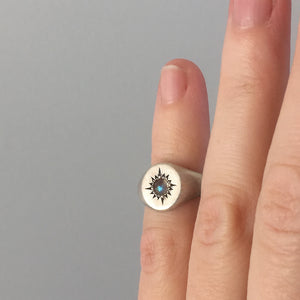 Star Signet Ring with Rose Cut Labradorite in Sterling Silver