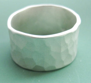 Sterling Silver Hand Hammered Wedding Ring in Recycled Sterling Silver - Various Widths, Polished or Matte