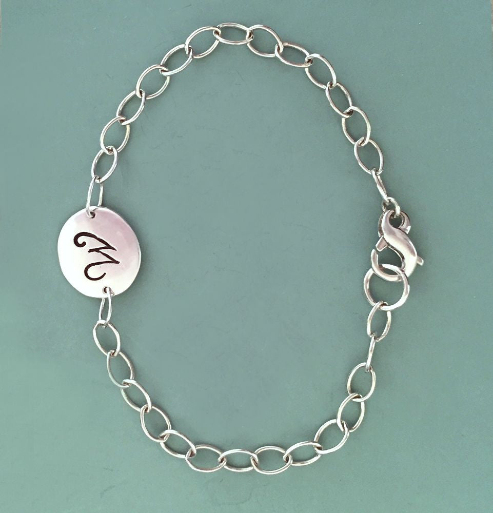 Initial or Mother's Bracelet - Sterling Silver Chain Bracelet with Custom Letter Charm