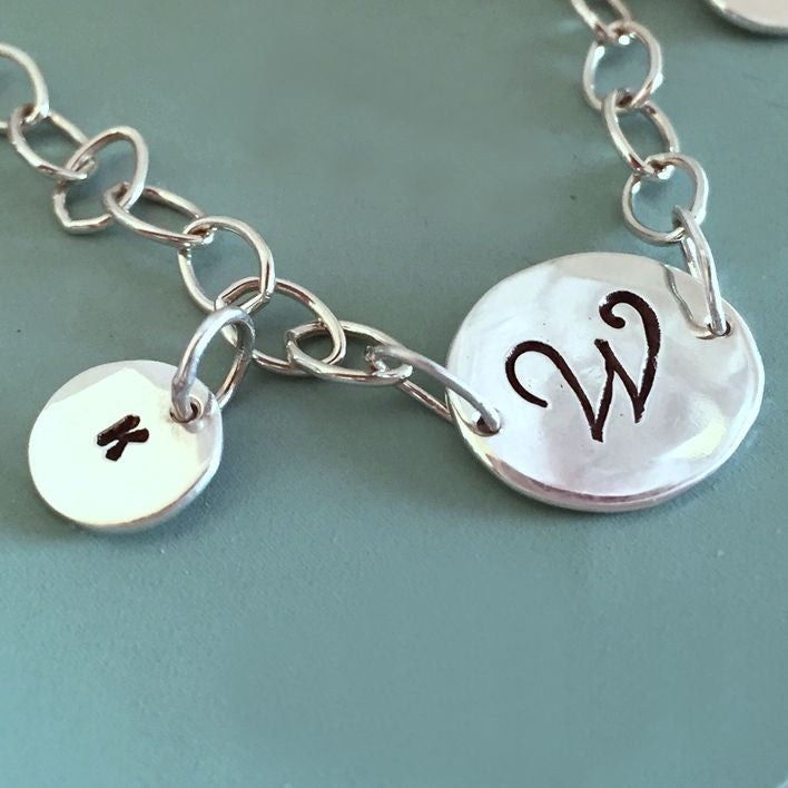 Initial or Mother's Bracelet - Sterling Silver Chain Bracelet with Custom Letter Charm
