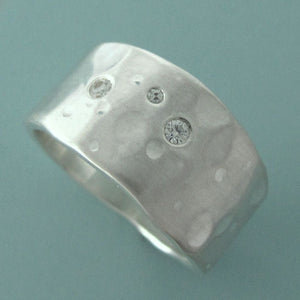 Sterling Silver and Moissanite Ring - Wide Tapered Band - Shoreline
