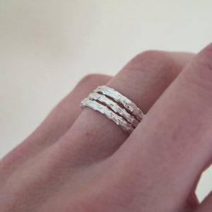 Twig Stacking Ring Set of Three in Sterling Silver - Thin Pine Branch